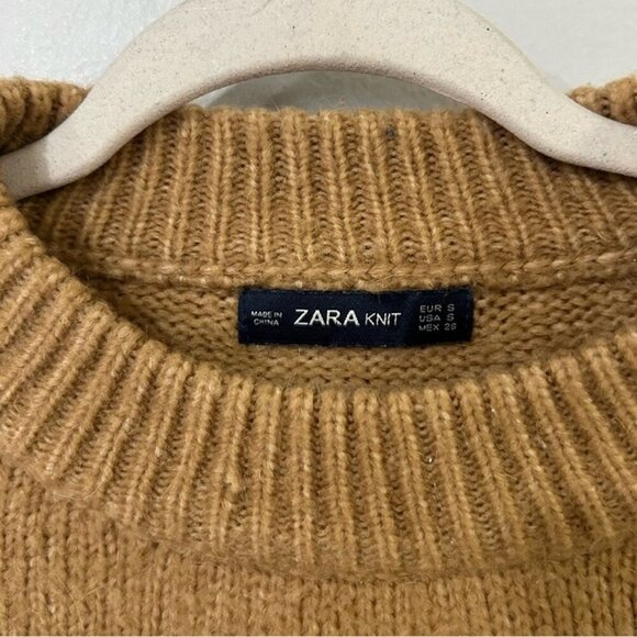 Zara Knit Tan Crewneck Chunky Oversized Long Sleeve Sweater Women’s Size Small - Picture 2 of 5